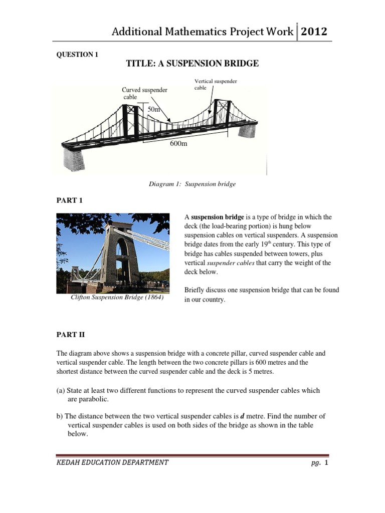 Additional Mathematics Project Work 2012 (A SUSPENSION BRIDGE) | PDF