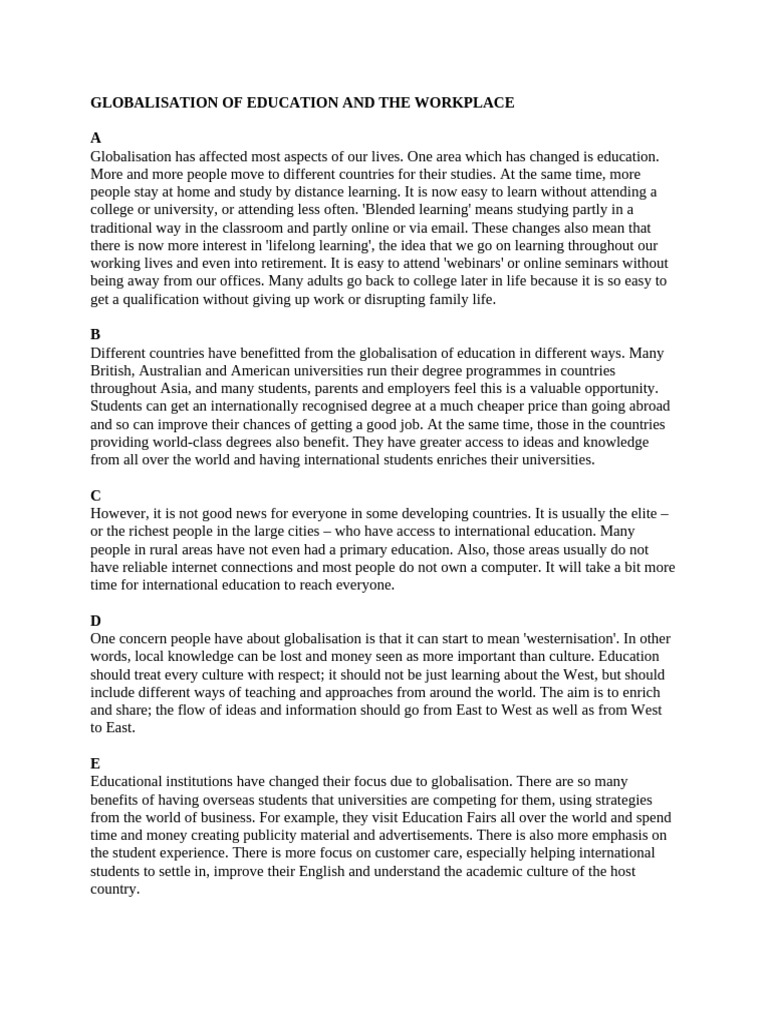 Globalisation in Education and Work | PDF | Globalization | Learning