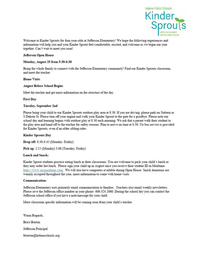 Kinder Sprouts Welcome Guide 2023 | PDF