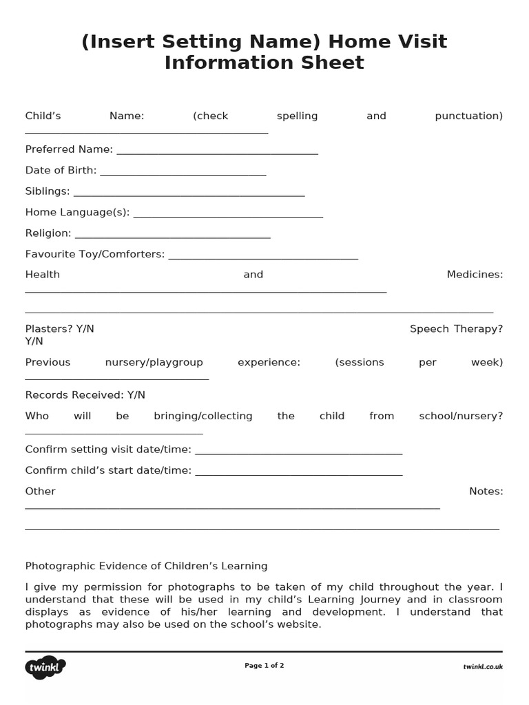 T C 1546 Editable Home Visit Information Form Ver 1 | PDF