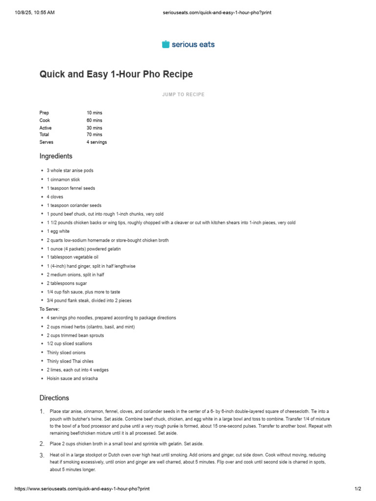 Pho Recipe | PDF | Foods | Asian Cuisine
