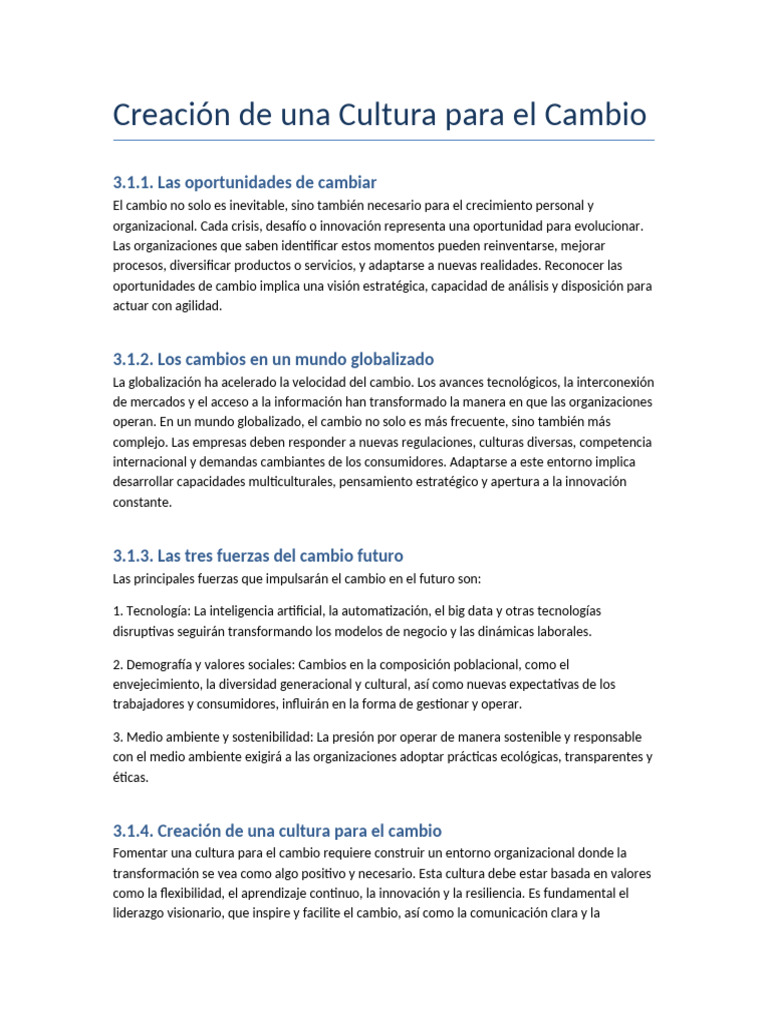 Creacion de Una Cultura para El Cambio 2 | PDF | Cultura organizacional ...