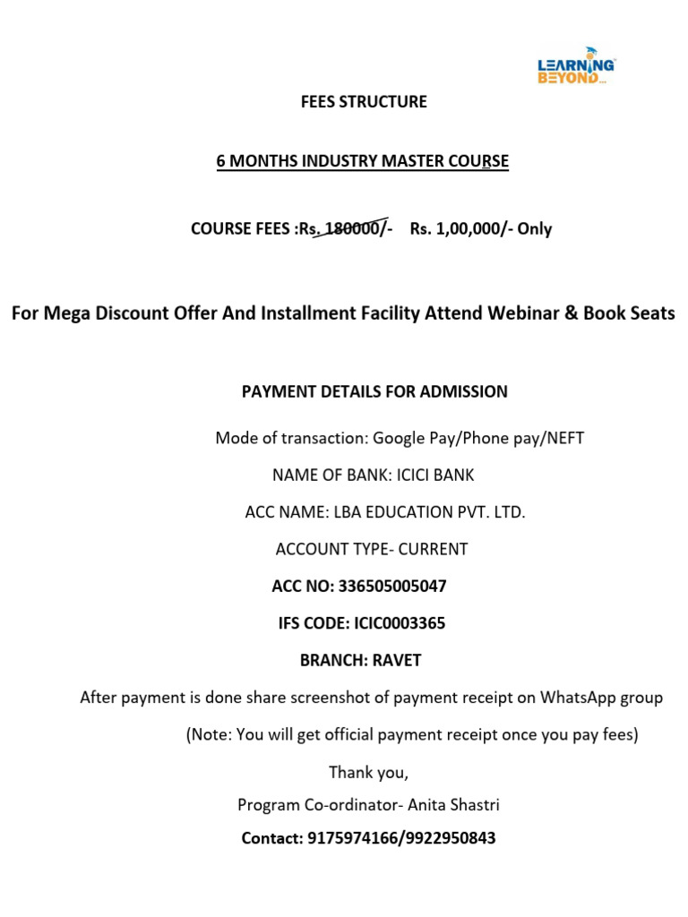 6-Month Industry Master Course Fees | PDF