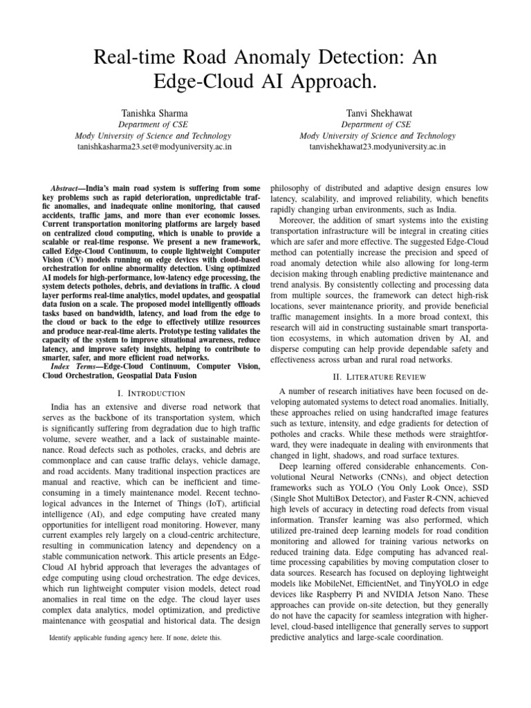 Edge-Cloud AI for Road Anomaly Detection | PDF | Cloud Computing ...