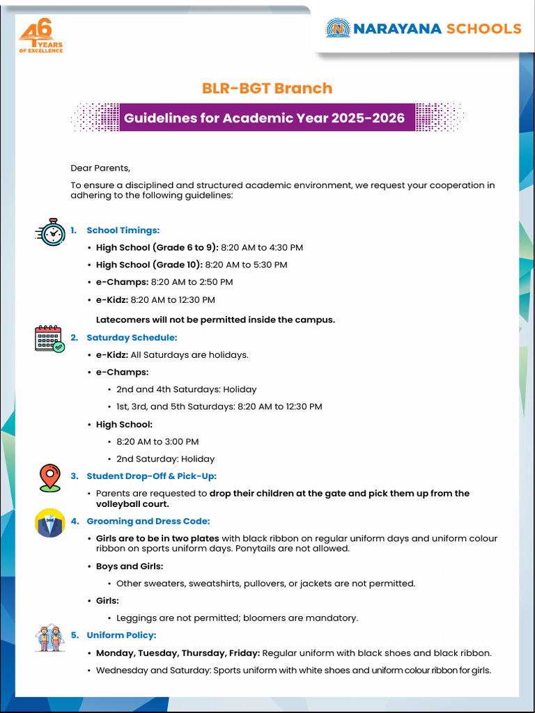 BLR-BGT Branch School Guidelines 2025-2026 | PDF | Clothing