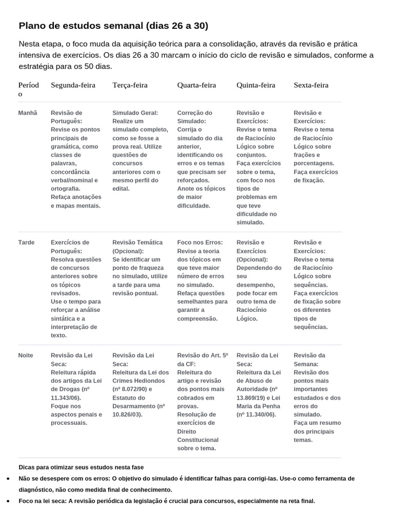 Plano de Estudos: Revisão e Simulados | PDF | Lógica