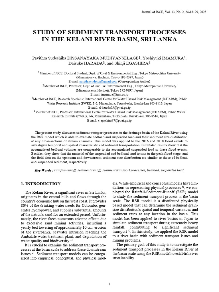 Sediment Transport in Kelani River Basin | PDF | River | Discharge ...