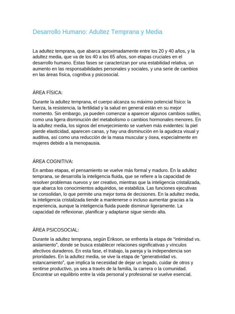 Desarrollo Humano Adultez Temprana y Media | PDF | Adultos | Ciencias ...