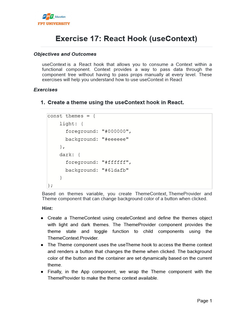 Exercise 17 - Demo About UseContext Hook | PDF | Western Cuisine | Cooking