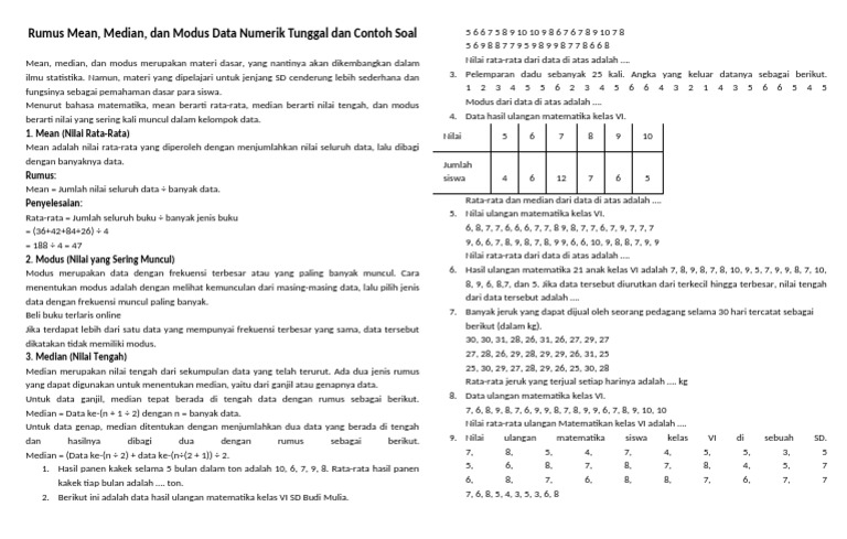 Rumus Mean, Median, Modus SD | PDF