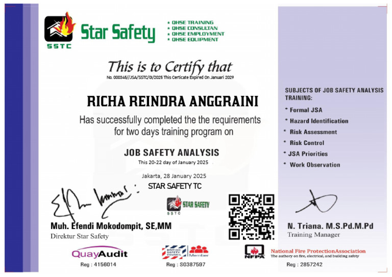 Star Safety Certificate Details 2025 | PDF