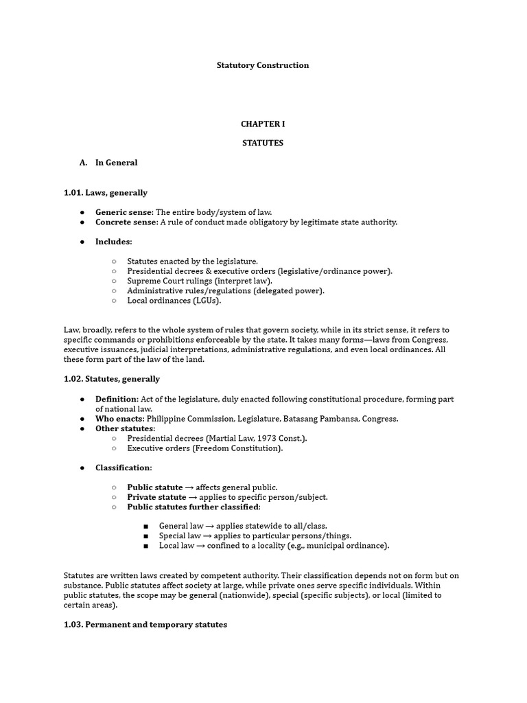 Notes On Statutory Conmstruction | PDF | Bill (Law) | Appropriations ...