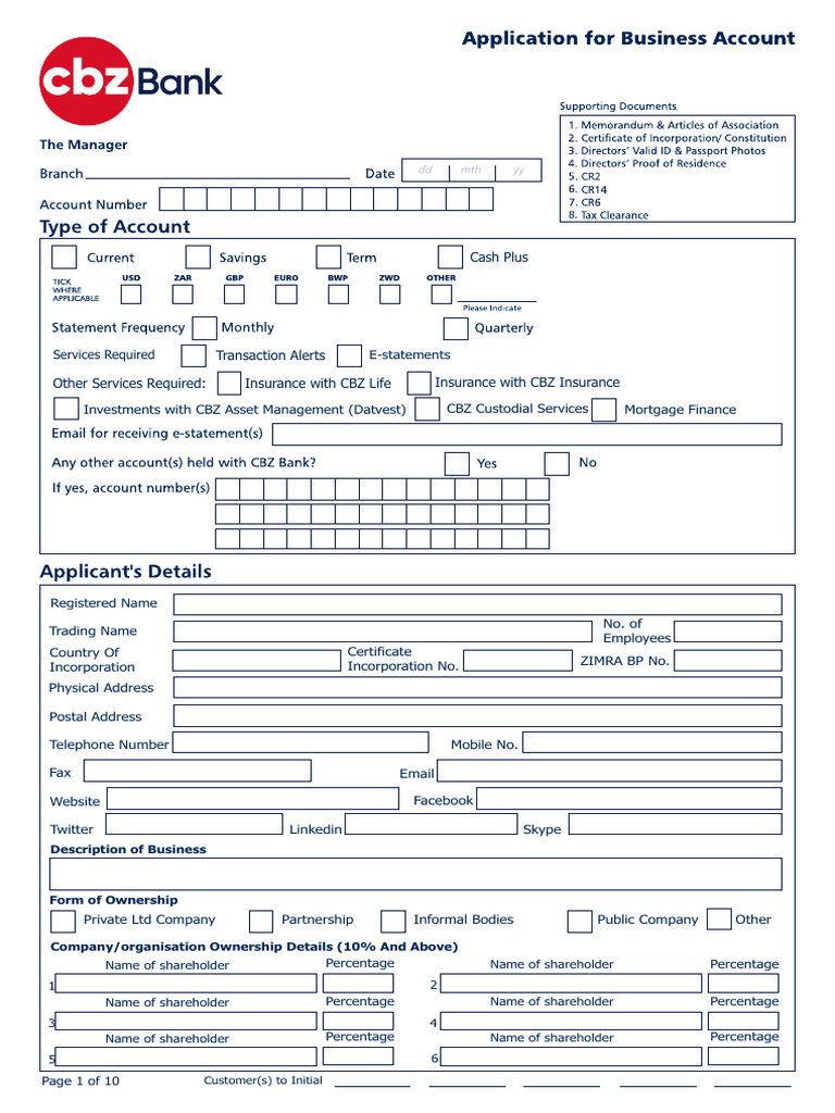Company Registration and Ownership Form | PDF | Business | Banks