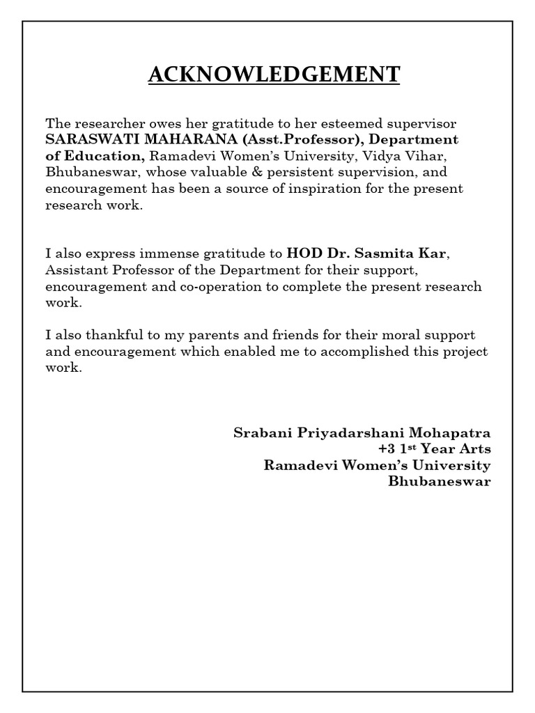 Acknowledgement of Research Support | PDF