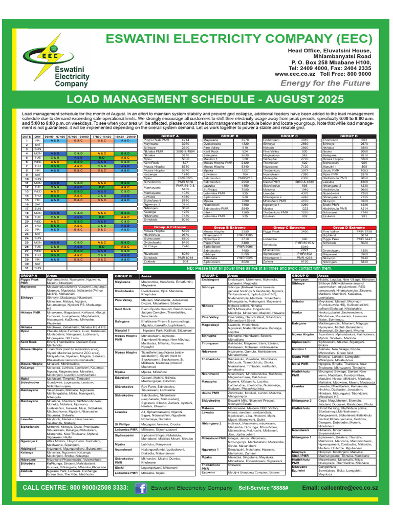 August 2025 Load Management Schedule | PDF | Electrical Grid | Electric ...