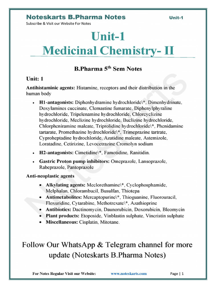 UNIT 1 B.pharma 5th Sem Medicinal Chemistry 2 by Noteskarts | PDF