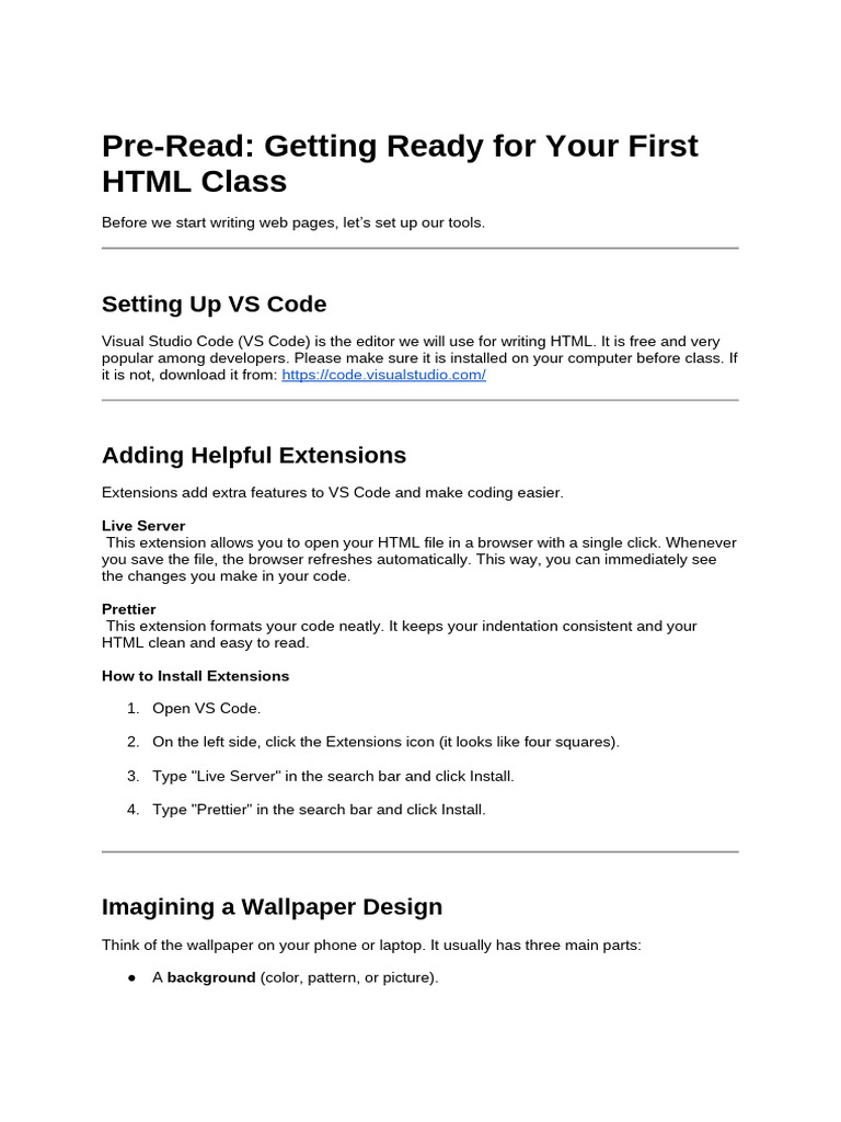 Pre-Read_ HTML Lecture 1 | PDF | Html | Page Layout