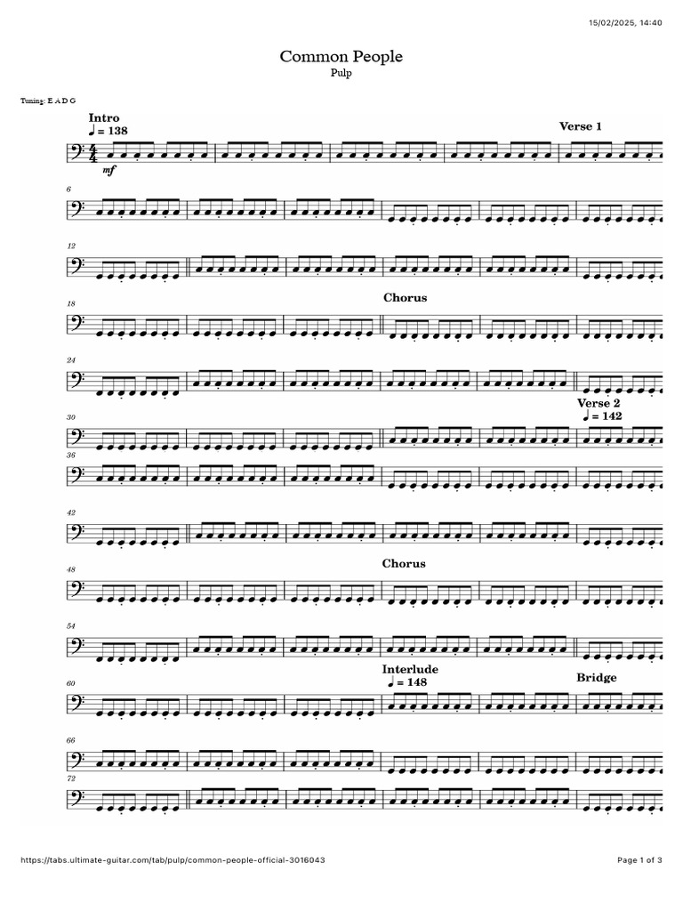 Pulp - Common People Guitar Tab | PDF