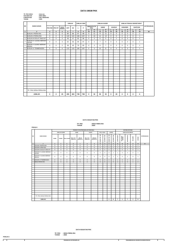 Papan Data PKK Desa Peria-Ria 2025 | PDF