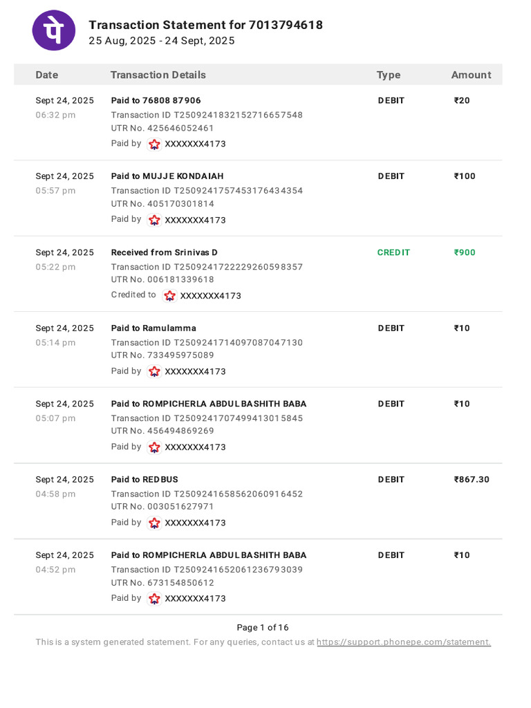 Transaction Statement: Aug-Sept 2025 | PDF | Debit Card | Credit Card
