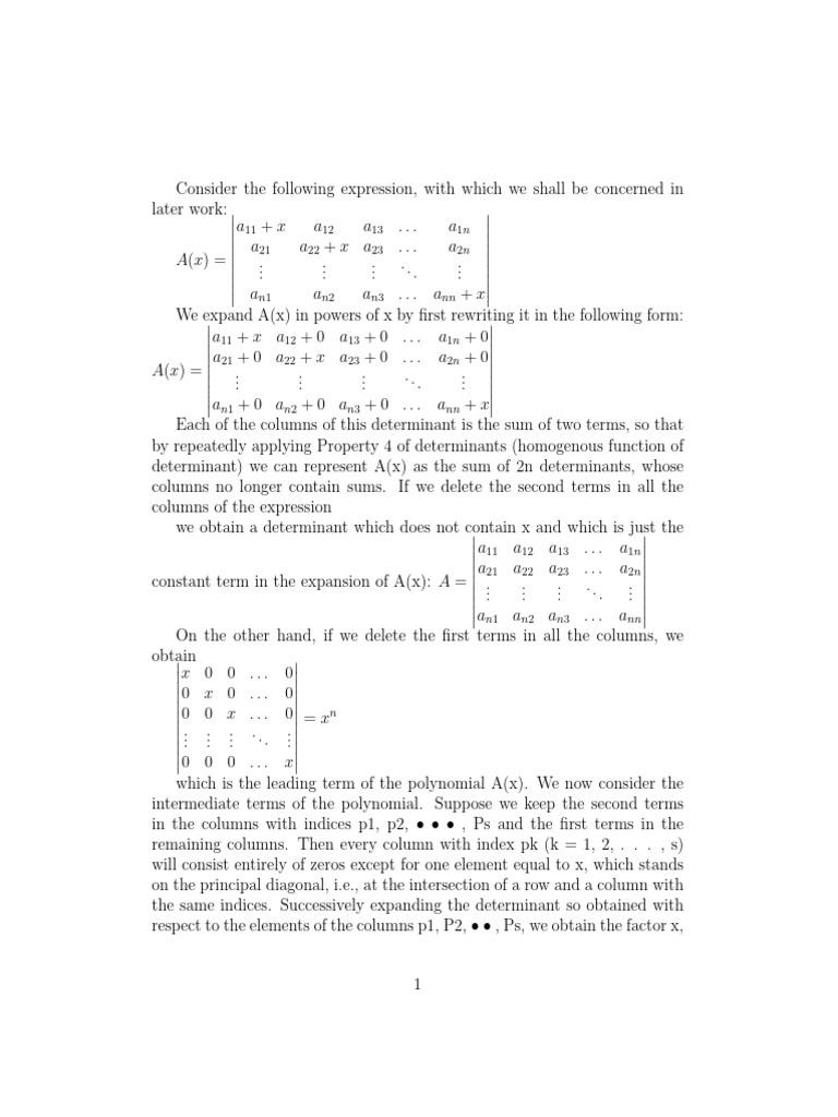 Expanding Determinants with A(x) | PDF | Determinant | Mathematical Objects