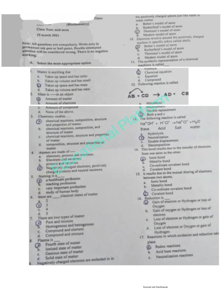 Biochemistry 1st Semester BSN Past Paper, Educational Platform | PDF