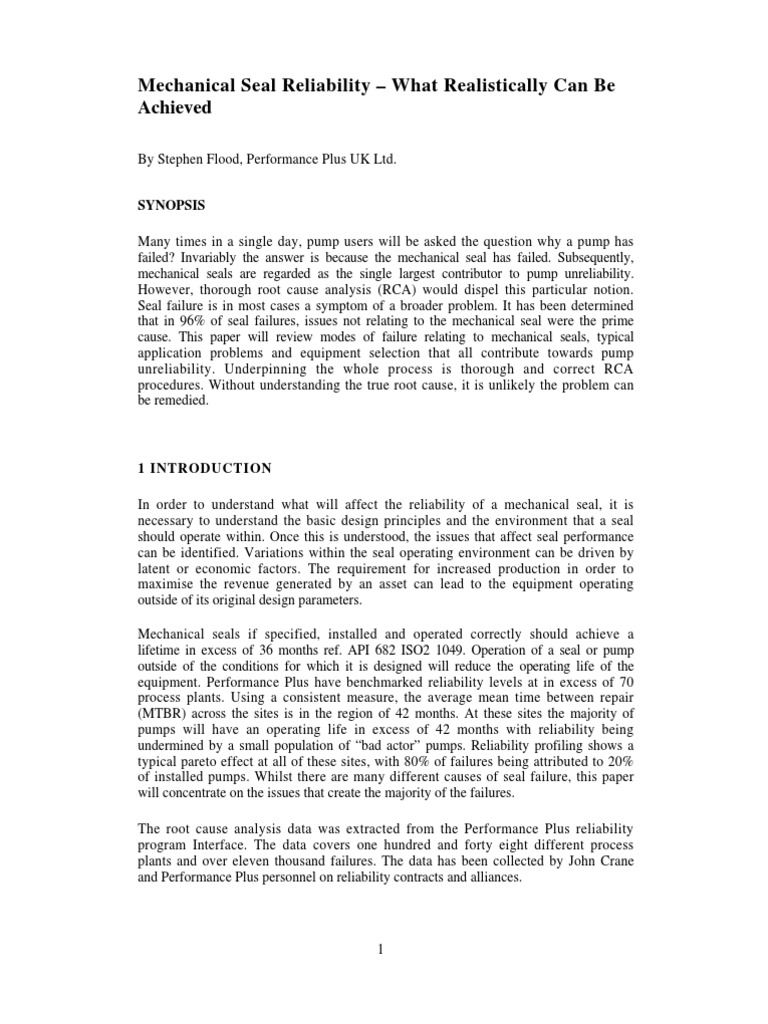 Mechanical Seal Reliability Insights | PDF | Reliability Engineering | Pump
