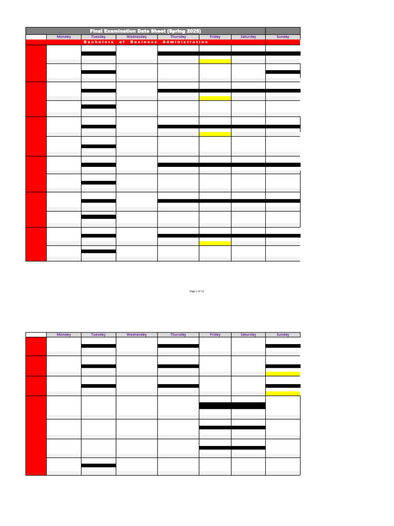 BBA Spring 2025 Exam Schedule | PDF | Economies