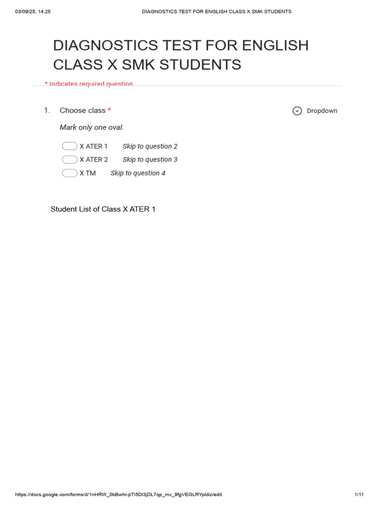 English Diagnostics Test for Class X SMK | PDF | English Language ...