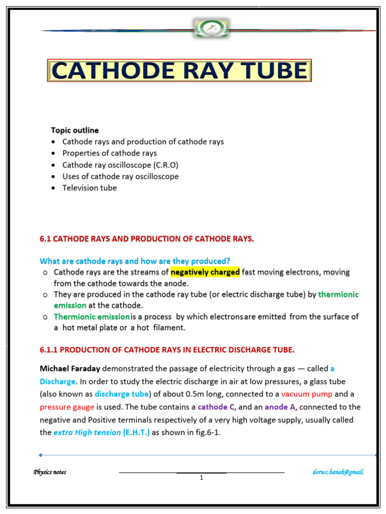 Production of Cathode Rays Explained | PDF | Vacuum Tube | Cathode