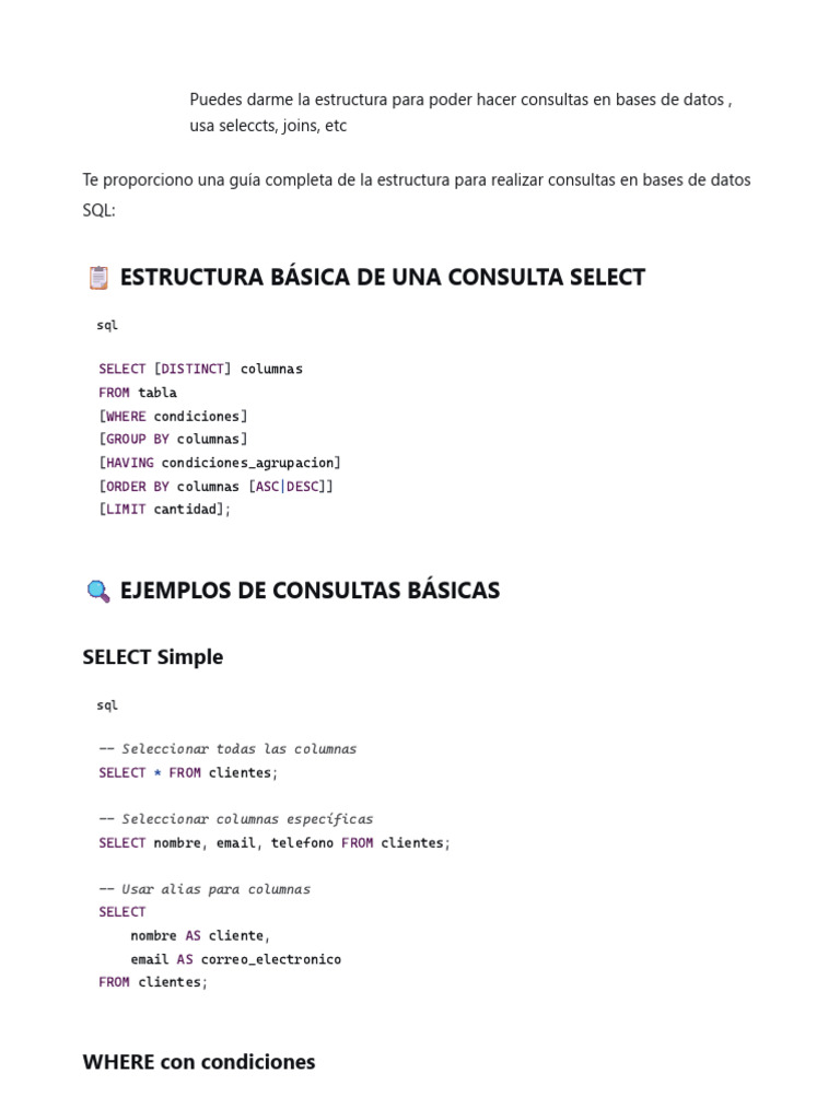 Guía de Consultas SQL: Estructura y Ejemplos | PDF | SQL | Modelo de datos