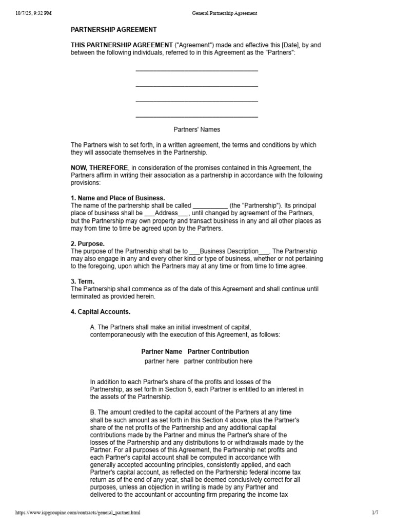 Partnership Agreement Template | PDF | Partnership | Liquidation
