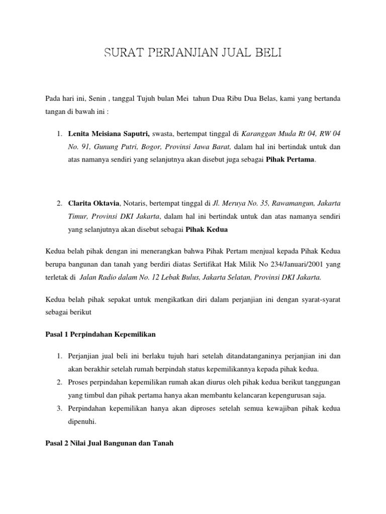 Surat Perjanjian Jual Beli Pdf