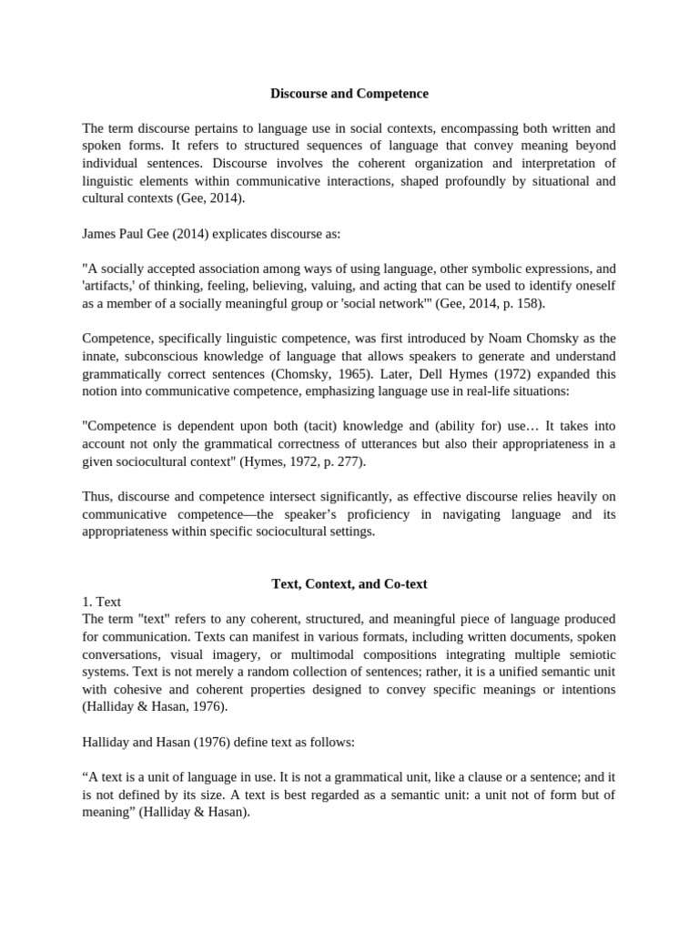 Discourse and Linguistic Competence | PDF | Communication | Semantics