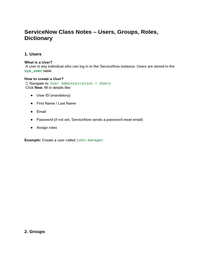 ServiceNow User and Group Management | PDF | Password | Software ...