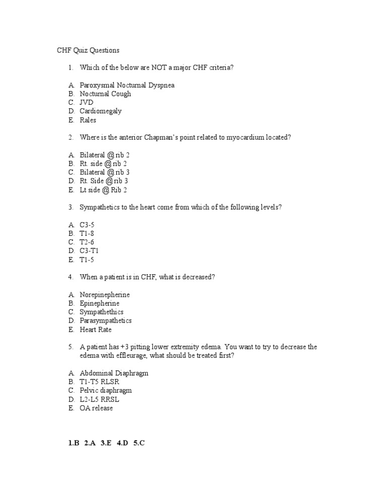 CHF Quiz: Key Test Questions | PDF | Self-Improvement | Wellness