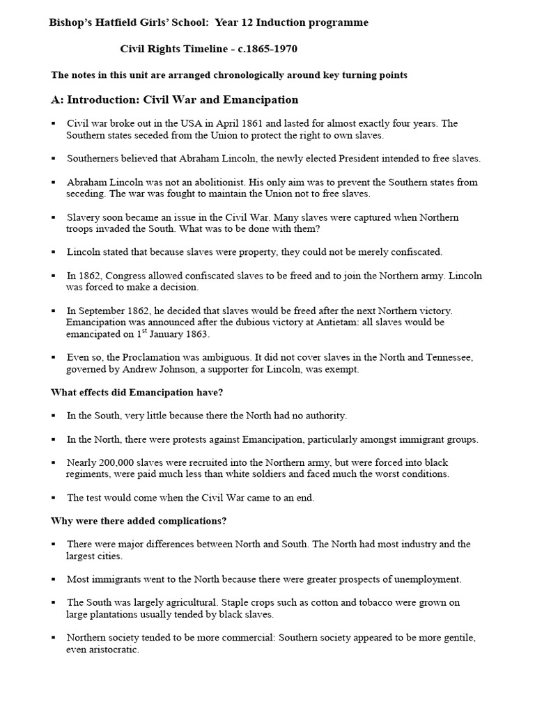 Civil Rights Usa Summary | PDF | Emancipation Proclamation | New Deal