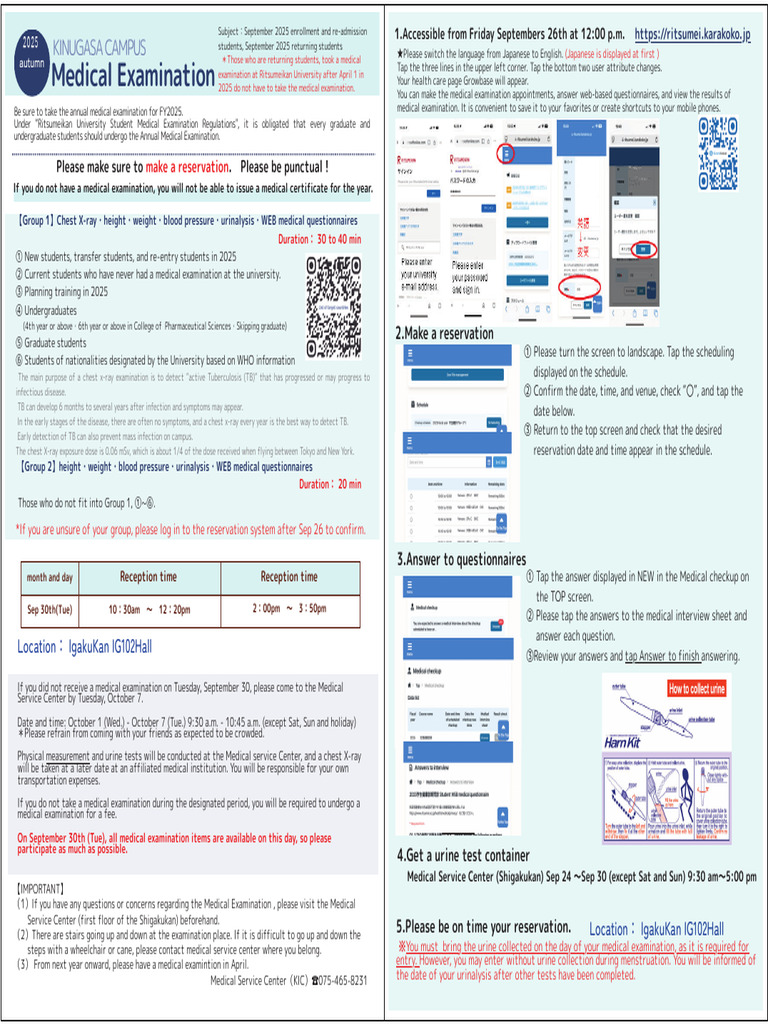 Medical Examination Schedule for Students | PDF