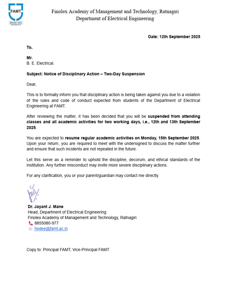 Suspension Letter | PDF