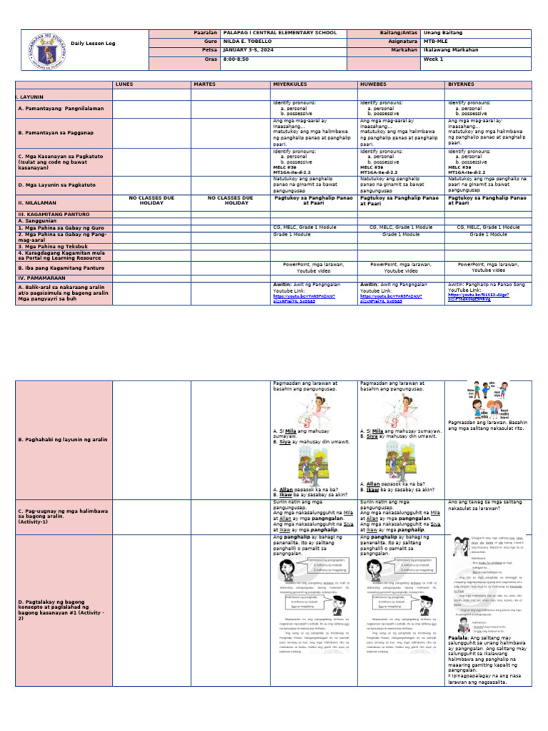 DLL w1 q2 Mtb-Mle 1 | PDF