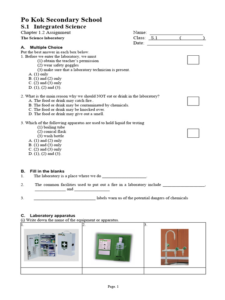 S.1 Science Lab Safety Assignment | PDF | Laboratories