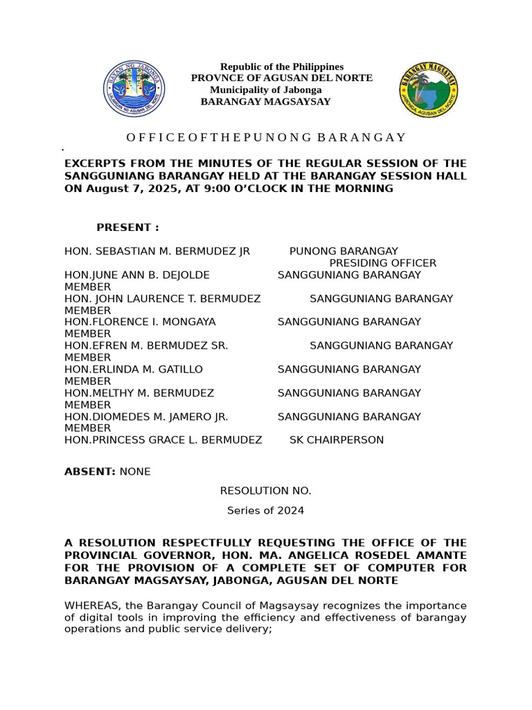 Request for Computer Equipment in Jabonga | PDF
