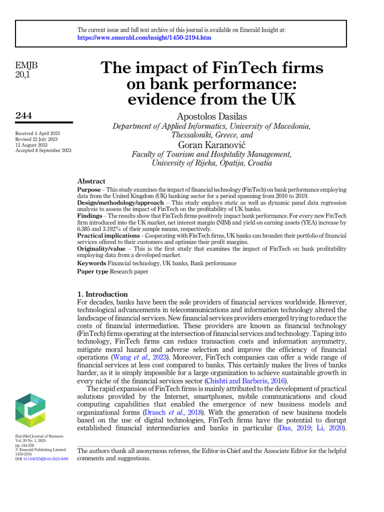 The Impact of FinTech Firms | PDF | Banks | Financial Technology