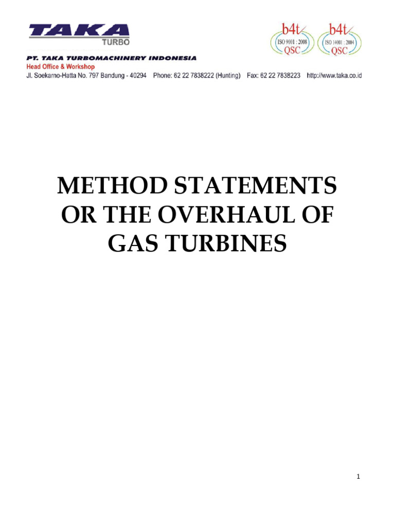 Gas Turbine Overhaul Method Statements | PDF | Pipe (Fluid Conveyance ...