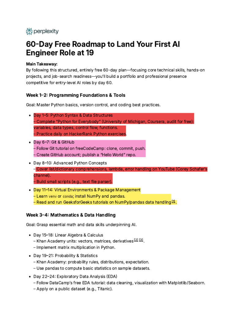 60-Day Free AI Engineer Roadmap | PDF | Machine Learning | Python ...