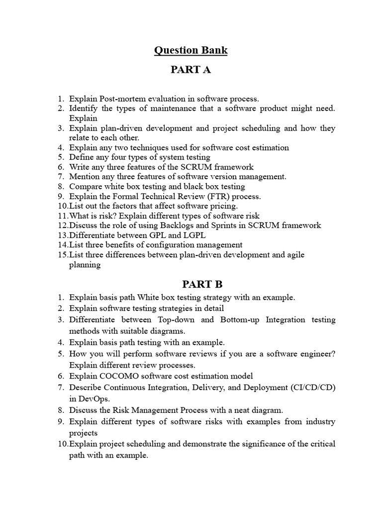 Comprehensive Software Engineering Question Bank | PDF