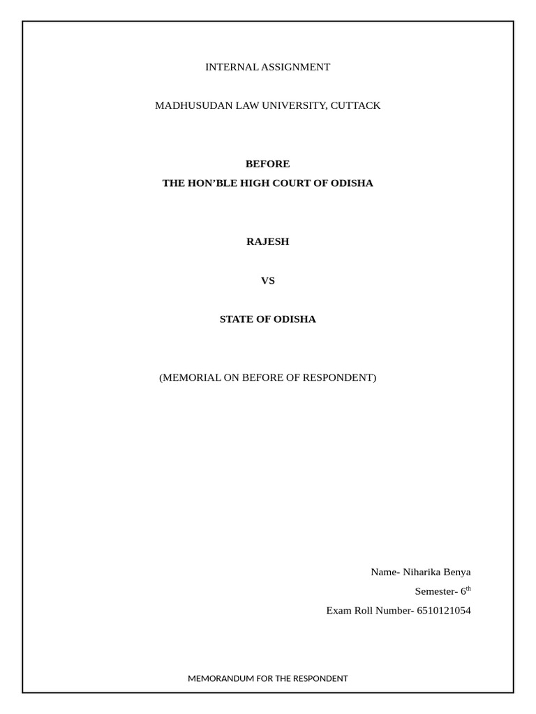 Odisha High Court Case Memorandum | PDF | Confession (Law) | Hearsay