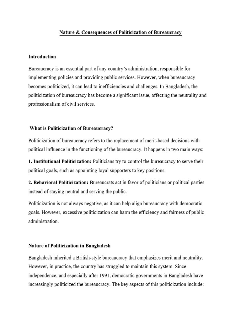 Politicization of Bureaucracy in Bangladesh | PDF | Bureaucracy | Civil ...