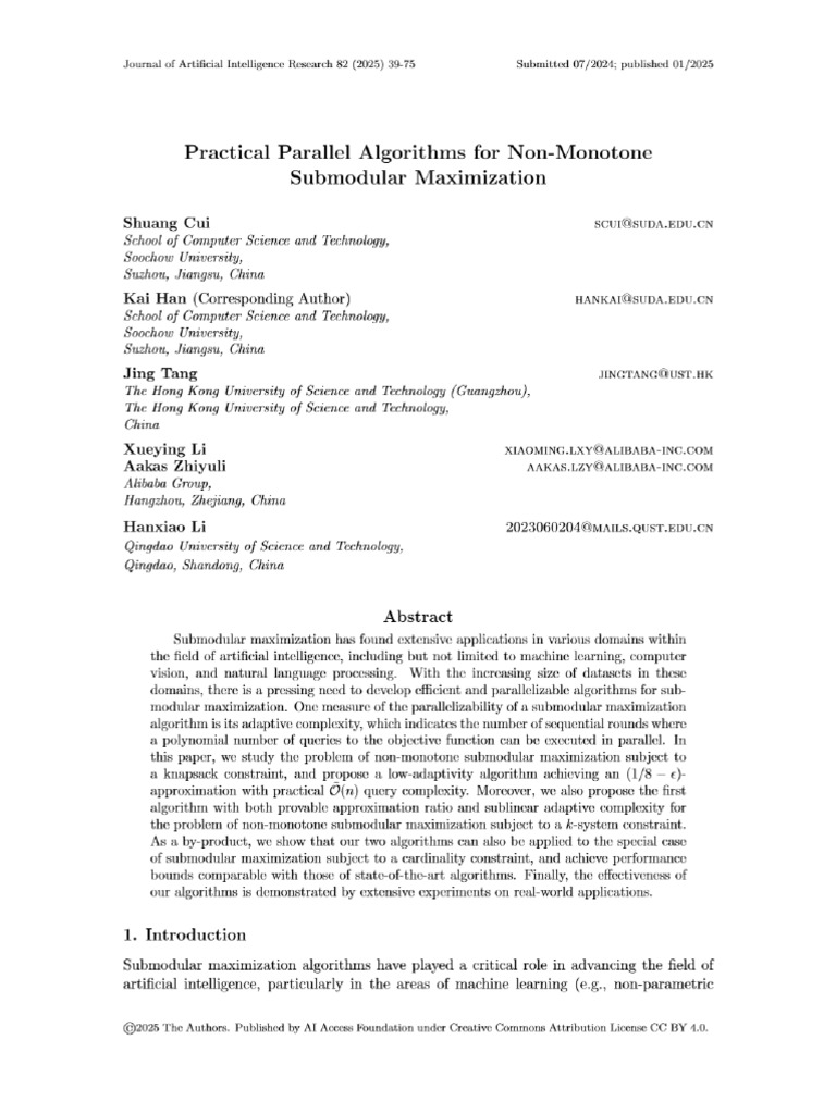 Practical Parallel Algorithms For Non-Monotone Submodular Maximization ...