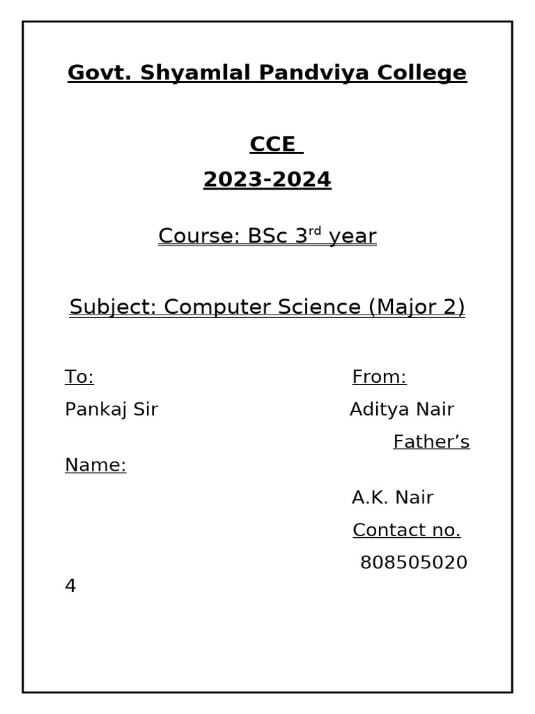 BSc Computer Science Major 2 CCE 2023-24 | PDF